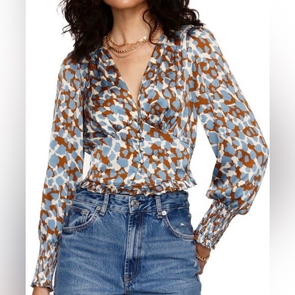 Heartloom Tops - Heartloom Animal Print Satin Long Sleeve Top